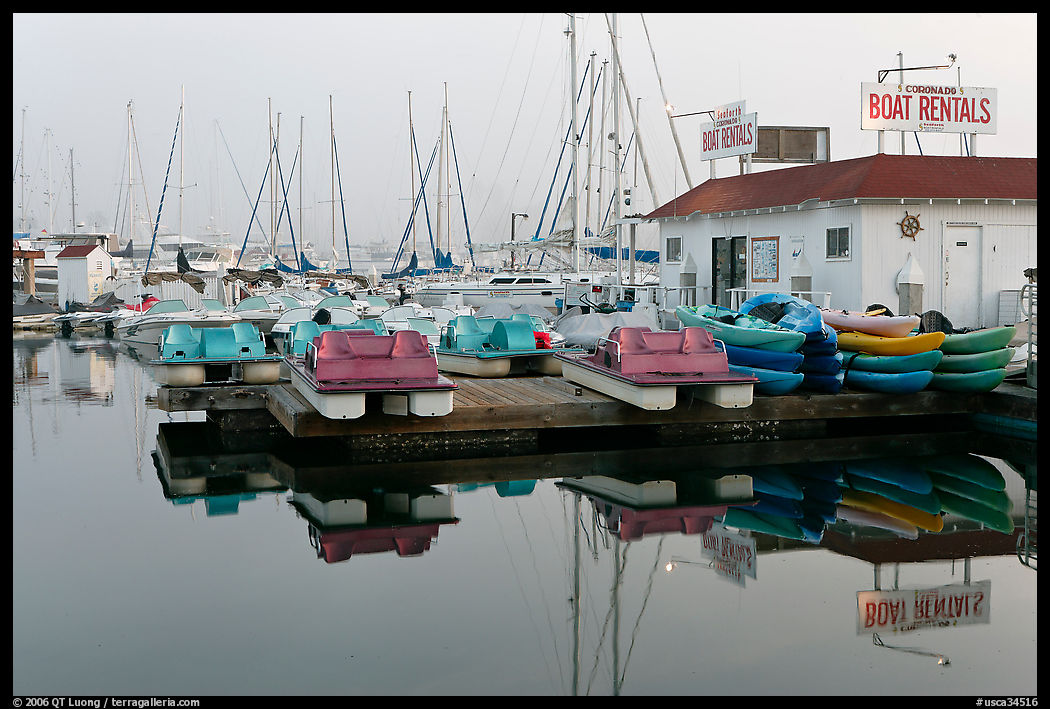 Boathouse and boats for rent, Coronado. San Diego, California, USA