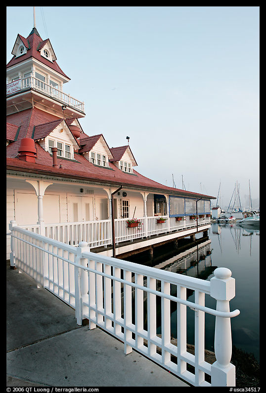Fence and boathouse, Coronado. San Diego, California, USA