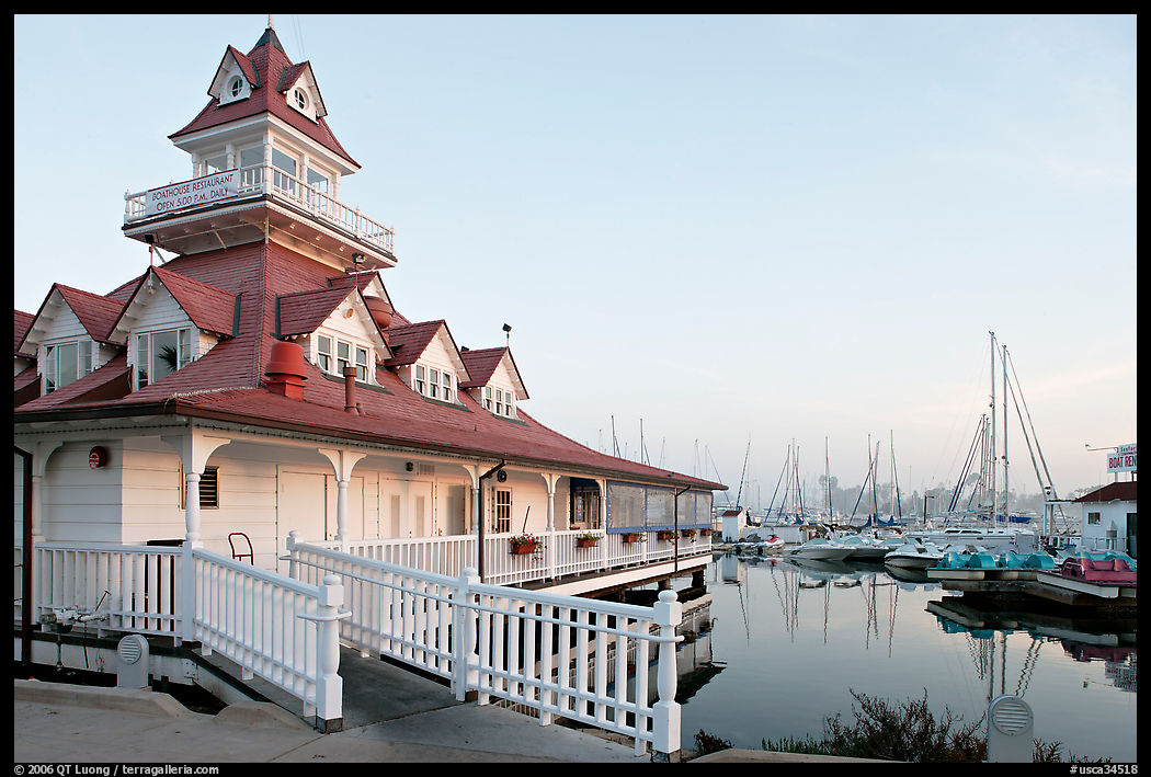 Boathouse and yachts, Coronado. San Diego, California, USA