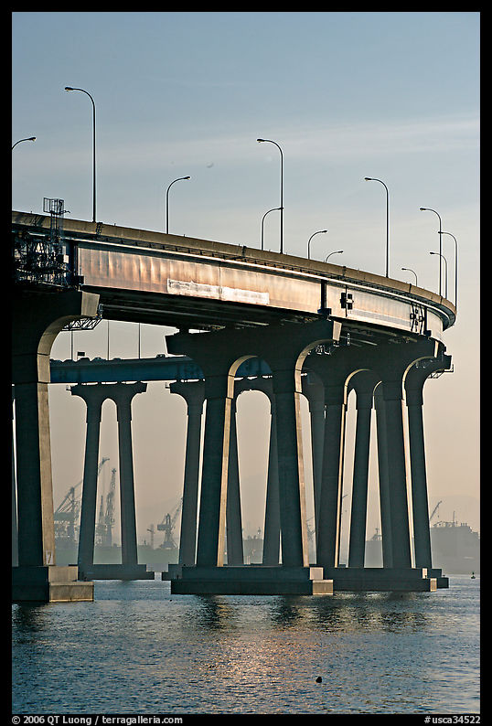 Section of Coronado-San Diego Bay Bridge seen from Coronado, early morning. San Diego, California, USA