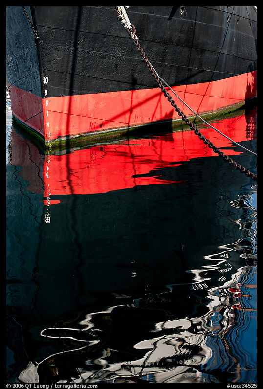 Hull and reflection, Star of India, Maritime Museum. San Diego, California, USA