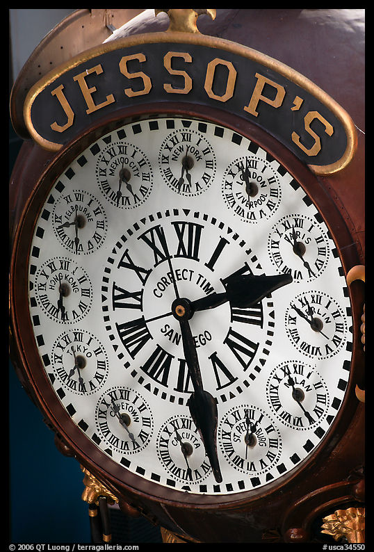 Detail of Jessops clock. San Diego, California, USA