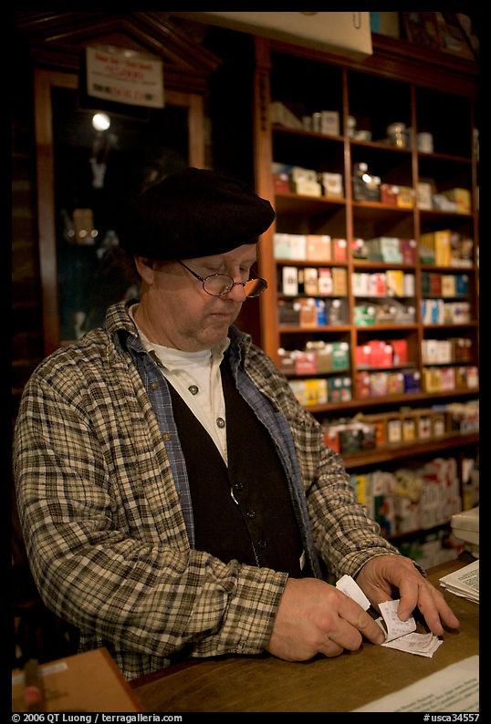 Clerk in Tobacco shop, Old Town. San Diego, California, USA