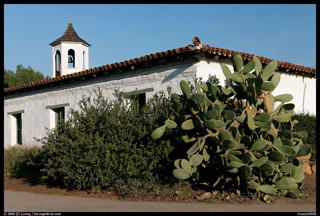 Cactus and adobe house, Old Town State Historic Park. San Diego, California, USA