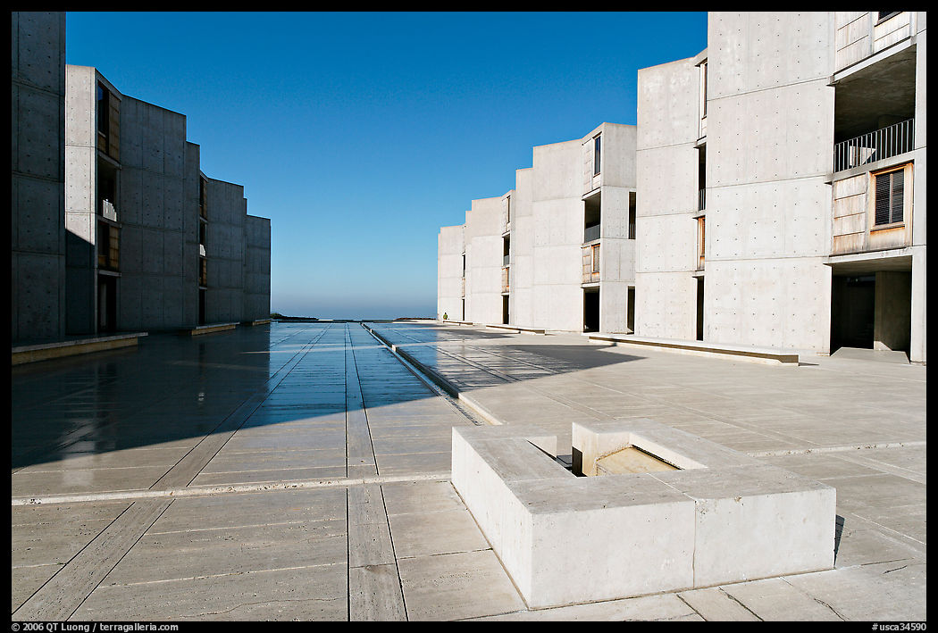Square fountain and courtyard, Salk Institute. La Jolla, San Diego, California, USA