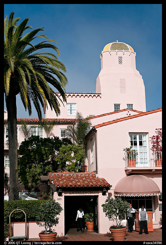 La Valencia Hotel, in spanish colonial style. La Jolla, San Diego, California, USA