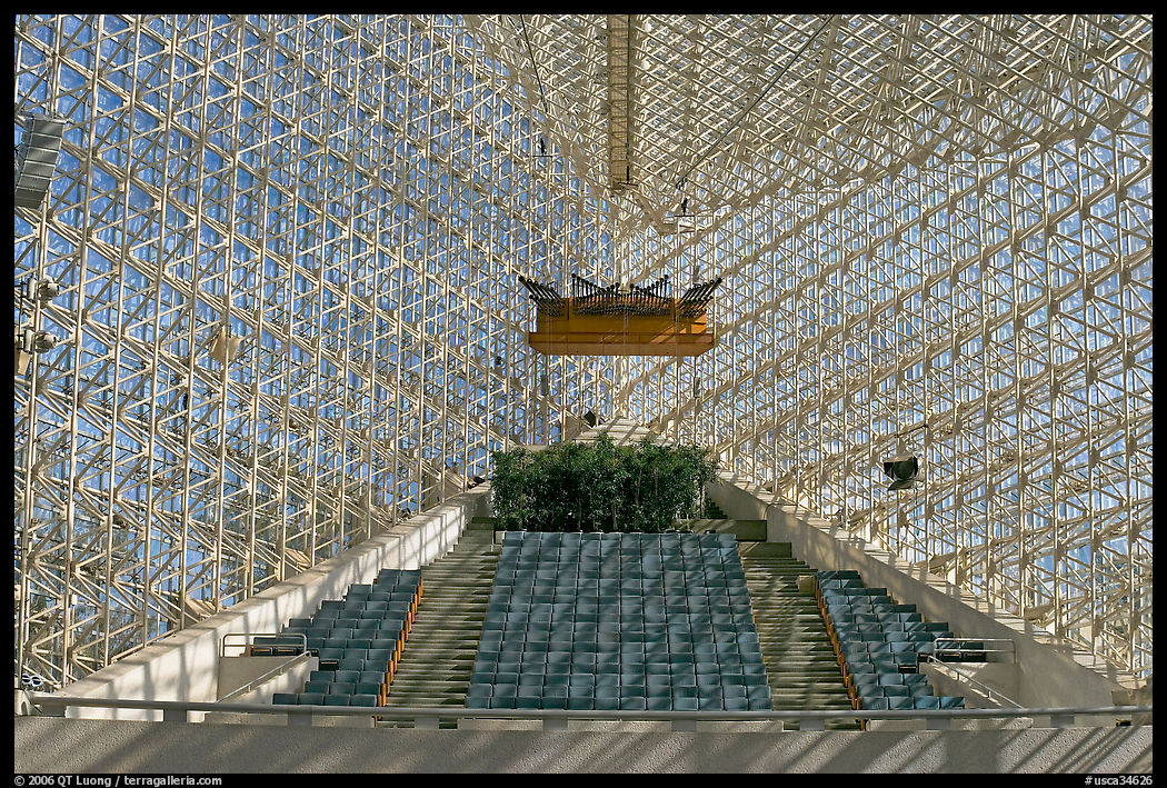 Interior detail of the Crystal Cathedral. Garden Grove, Orange County, California, USA