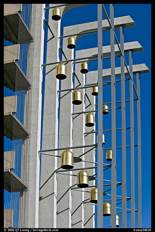 Modern arrangement of Bells in the Crystal Cathedral complex. Garden Grove, Orange County, California, USA