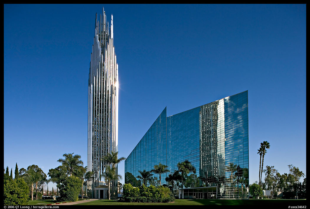 Crystal Cathedral, designed by architect Philip Johnson, afternoon. Garden Grove, Orange County, California, USA