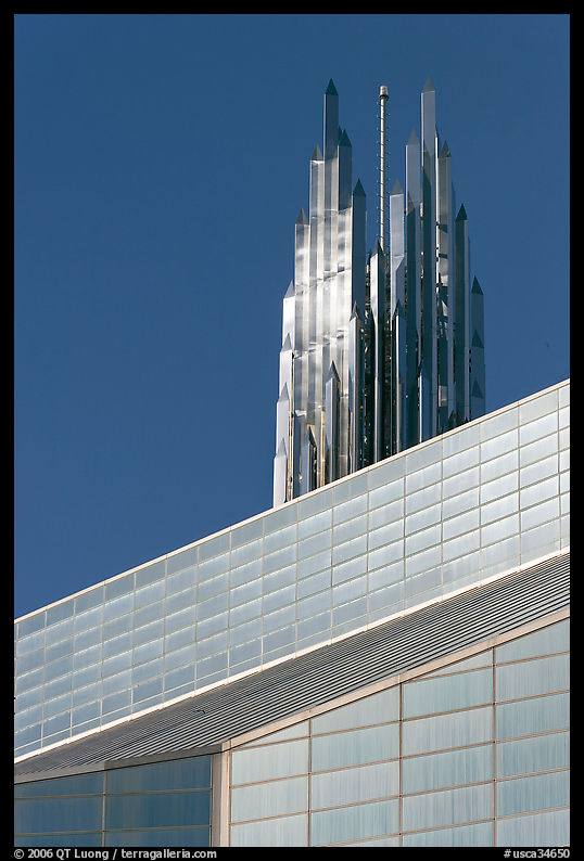 Detail of Bell Tower and Crystal Cathedral. Garden Grove, Orange County, California, USA