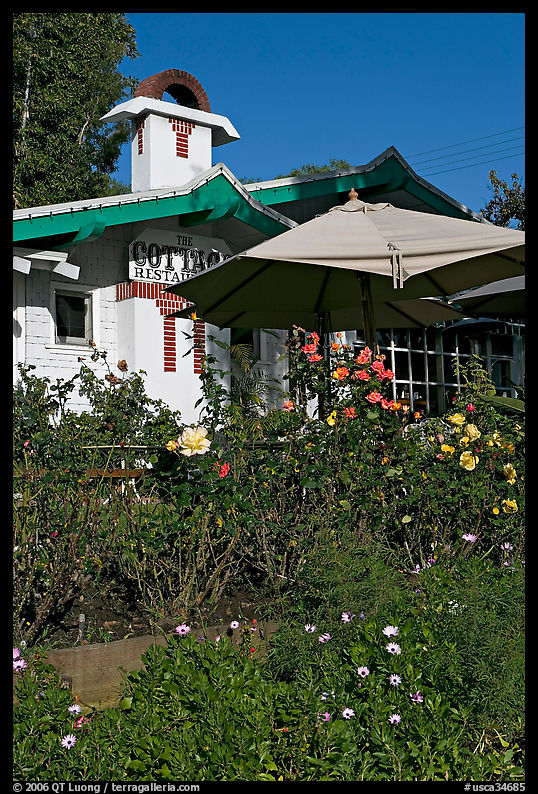 Garden and restaurant. Laguna Beach, Orange County, California, USA