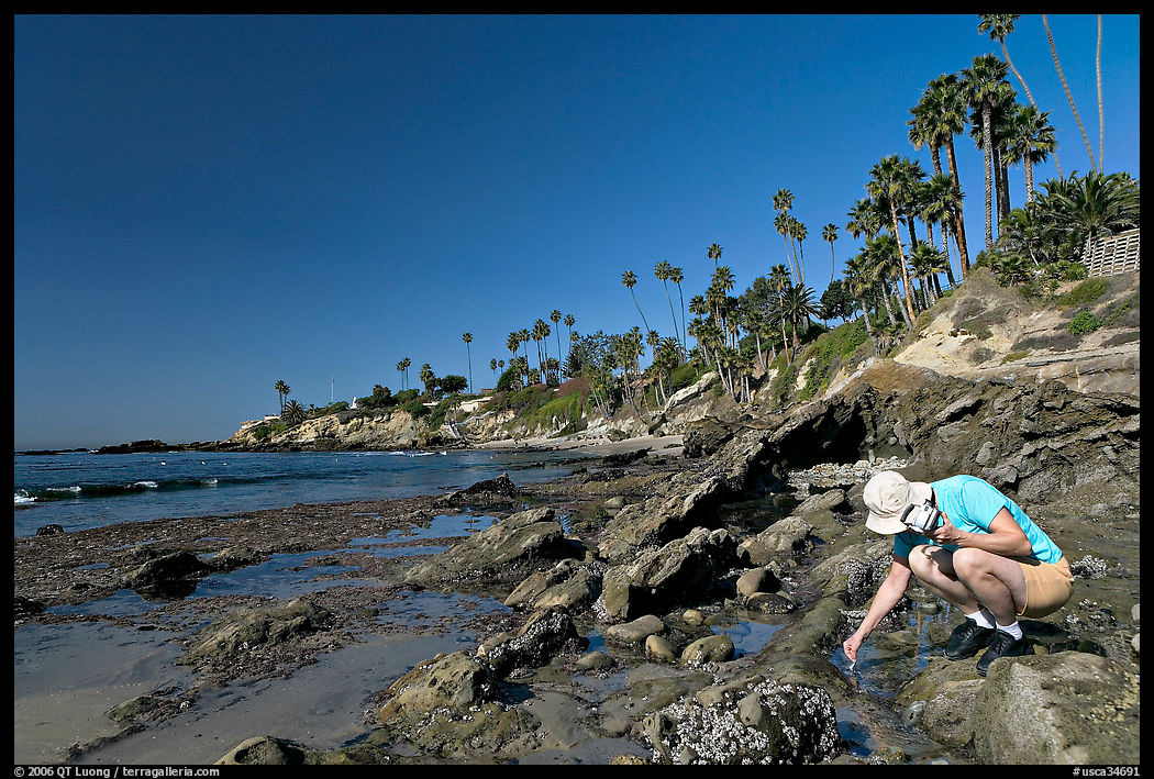 Women checking out a tidepool. Laguna Beach, Orange County, California, USA