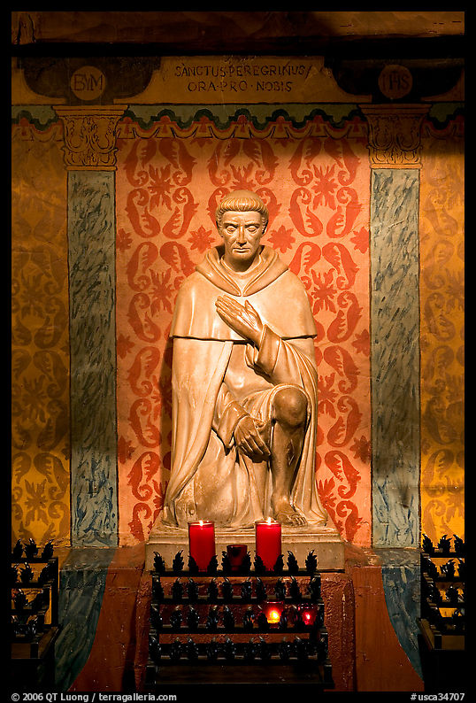 St Peregrine, patron saint of cancer sufferers, Serra Chapel. San Juan Capistrano, Orange County, California, USA