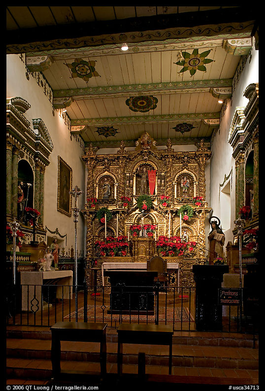 Altar and retablo from Barcelona in the Serra Chapel. San Juan Capistrano, Orange County, California, USA