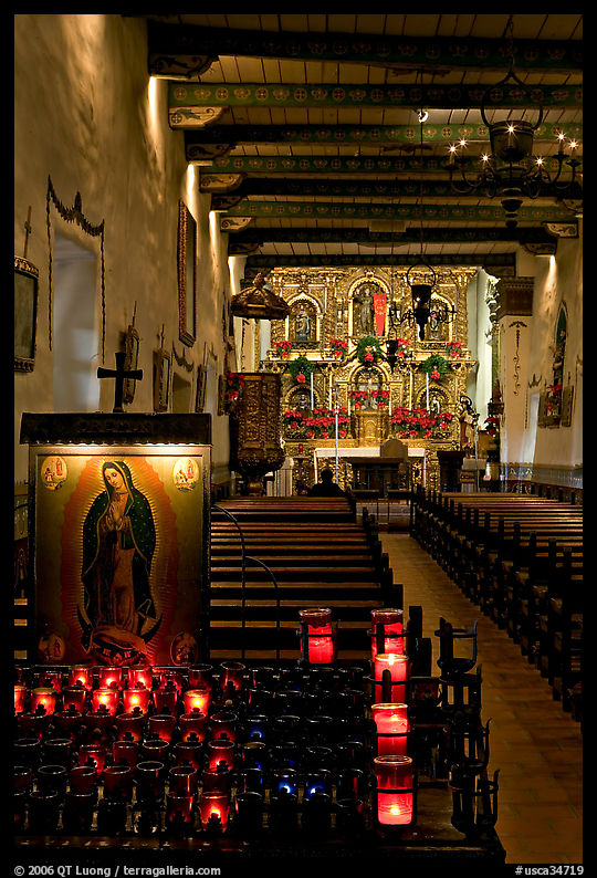 Inside of original mission chapel, constructed in 1782. San Juan Capistrano, Orange County, California, USA