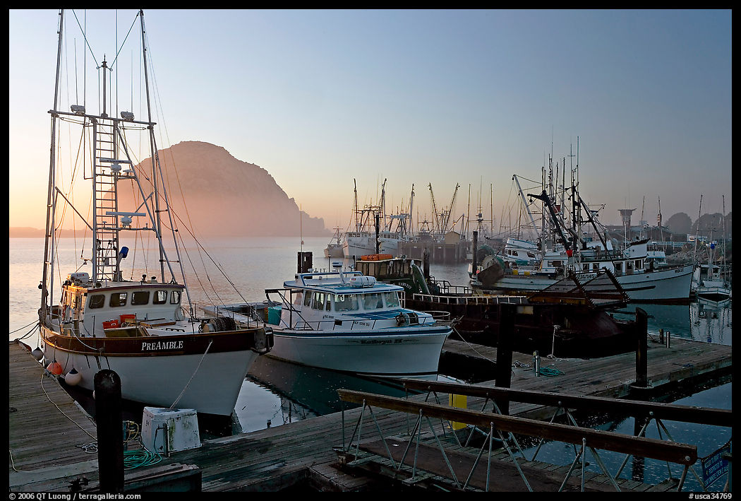 Harbor and Morro Rock, sunset. Morro Bay, USA