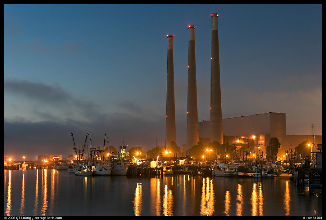 Morro Bay power plant at dusk. Morro Bay, USA