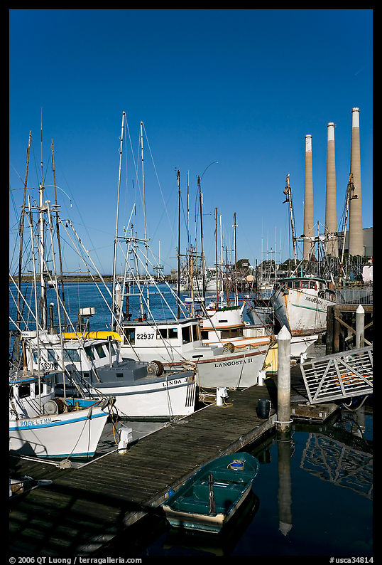 Fishing boats and power plant. Morro Bay, USA