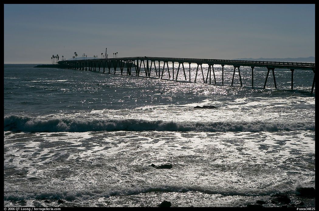 Pier and Rincon island. California, USA