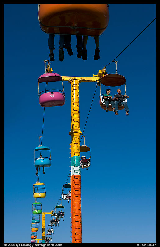 Riding the beach boardwalk aerial gondola. Santa Cruz, California, USA