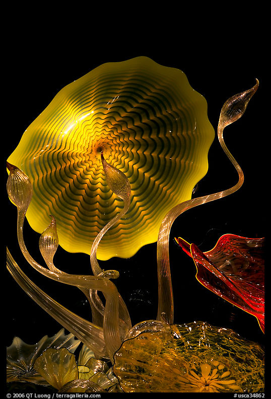 Glass artwork inspired by jellyfish, Monterey Bay Aquarium. Monterey, California, USA