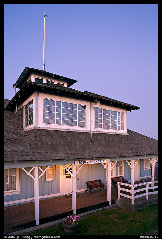 South Bay Yacht club at dusk, Alviso. San Jose, California, USA