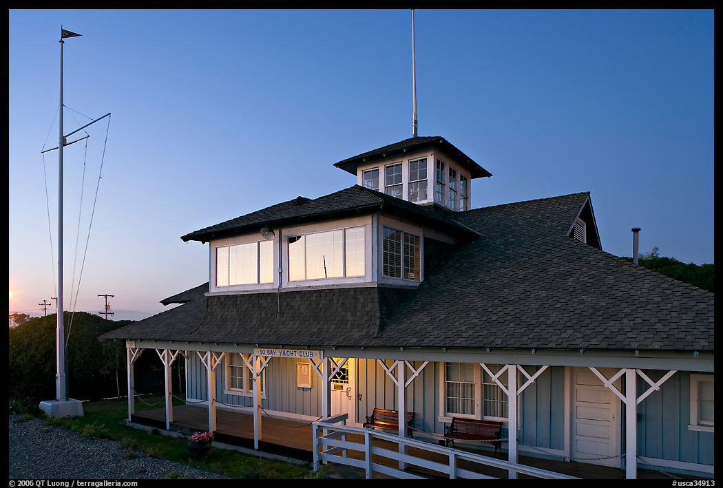 South Bay Yacht club at twilight, Alviso. San Jose, California, USA