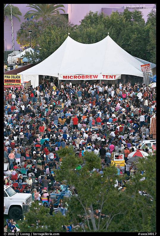 Dense crowd in  Guadalupe River Park, Independence Day. San Jose, California, USA