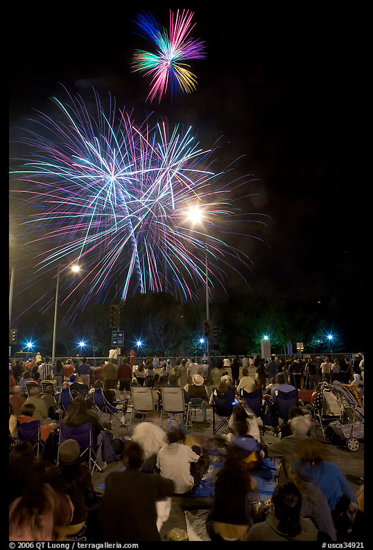 Families watching fireworks, Independence Day. San Jose, California, USA