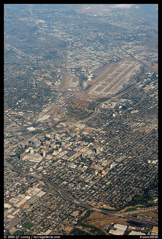 Aerial view of downtown and international airport. San Jose, California, USA