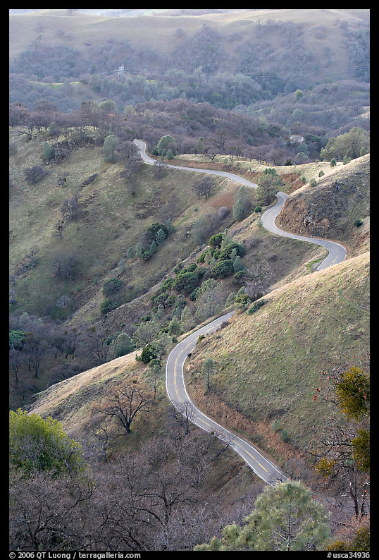 Winding road on the Mount Hamilton Range. San Jose, California, USA