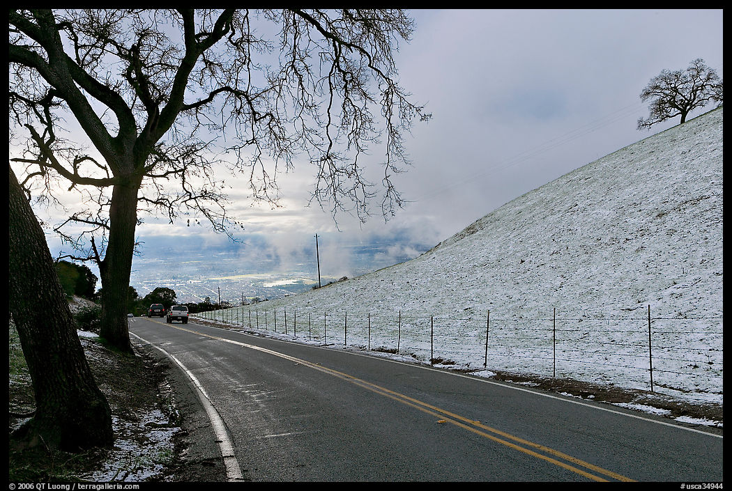 Mount Hamilton road, snowy hills,  and Silicon Valley. San Jose, California, USA