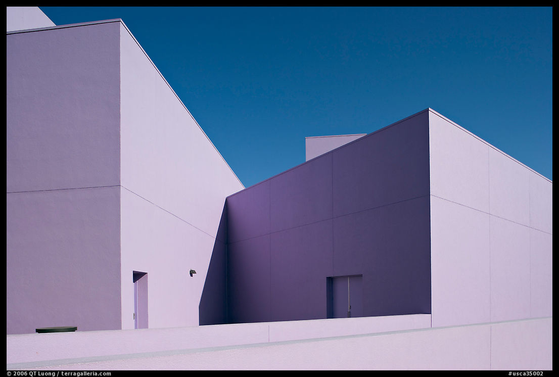 Angular pink volumes of the  Children Discovery Museum. San Jose, California, USA