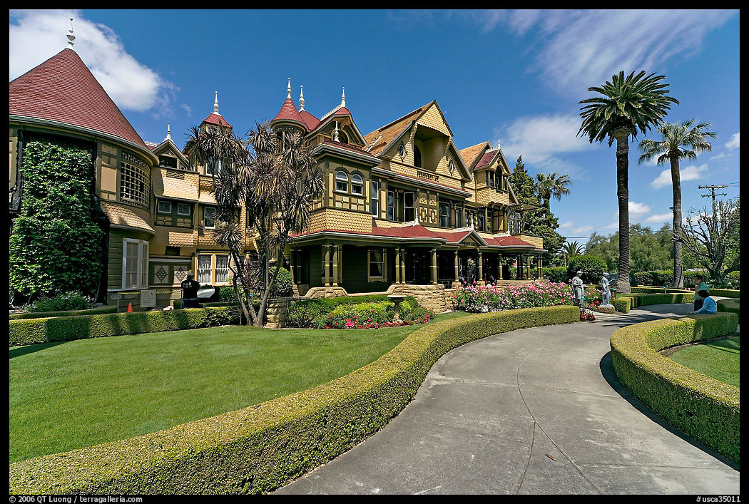 Gardens and facade. Winchester Mystery House, San Jose, California, USA