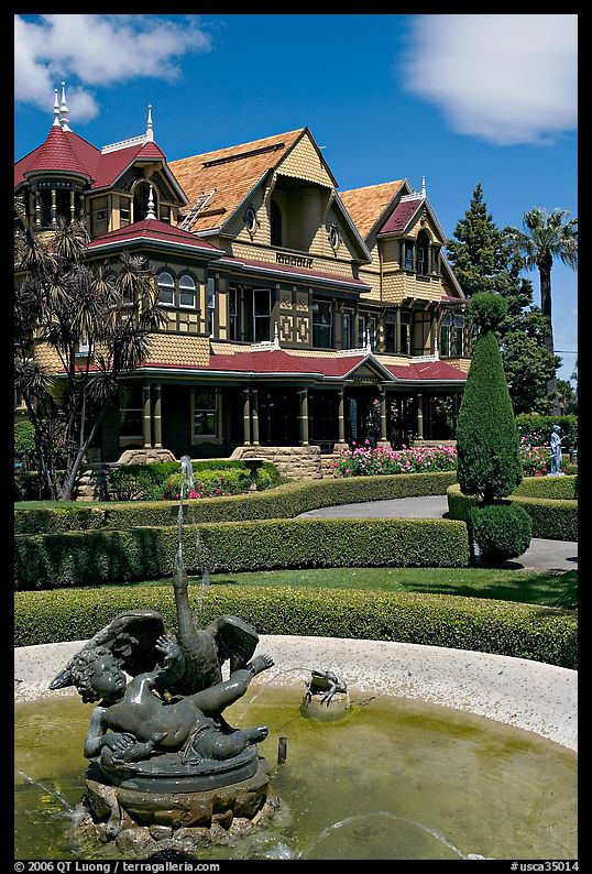 Fountain and facade. Winchester Mystery House, San Jose, California, USA