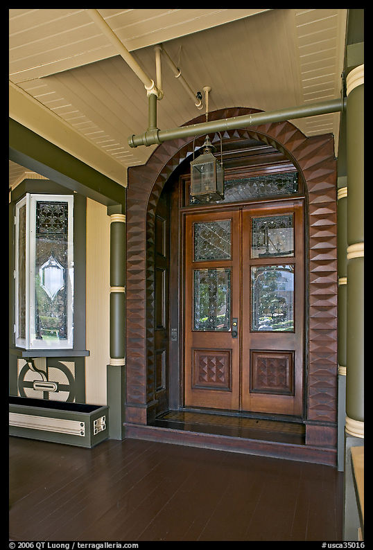Main entrance doors, always locked. Winchester Mystery House, San Jose, California, USA