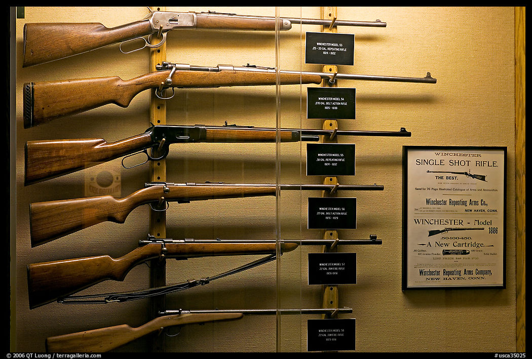 Collection of Winchester rifles. Winchester Mystery House, San Jose, California, USA