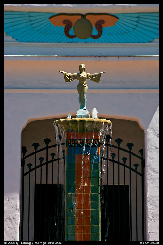 Statue and fountain, Rosicrucian Park. San Jose, California, USA