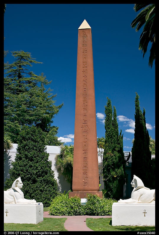 Oblisk and Sphynx, Rosicrucian Museum. San Jose, California, USA