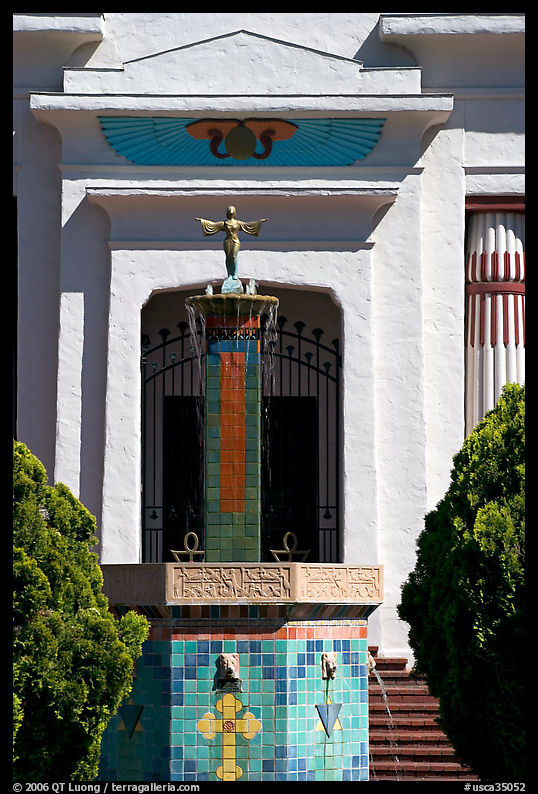 Statue and fountain, Rosicrucian Park. San Jose, California, USA