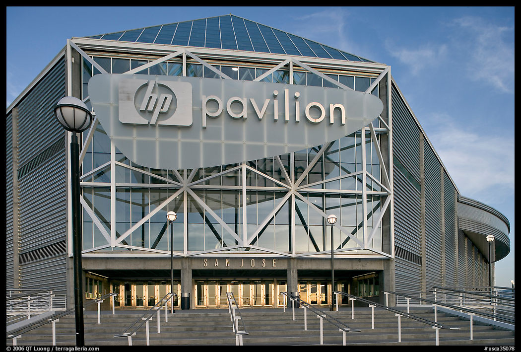 Facade of the HP Pavilion, late afternoon. San Jose, California, USA
