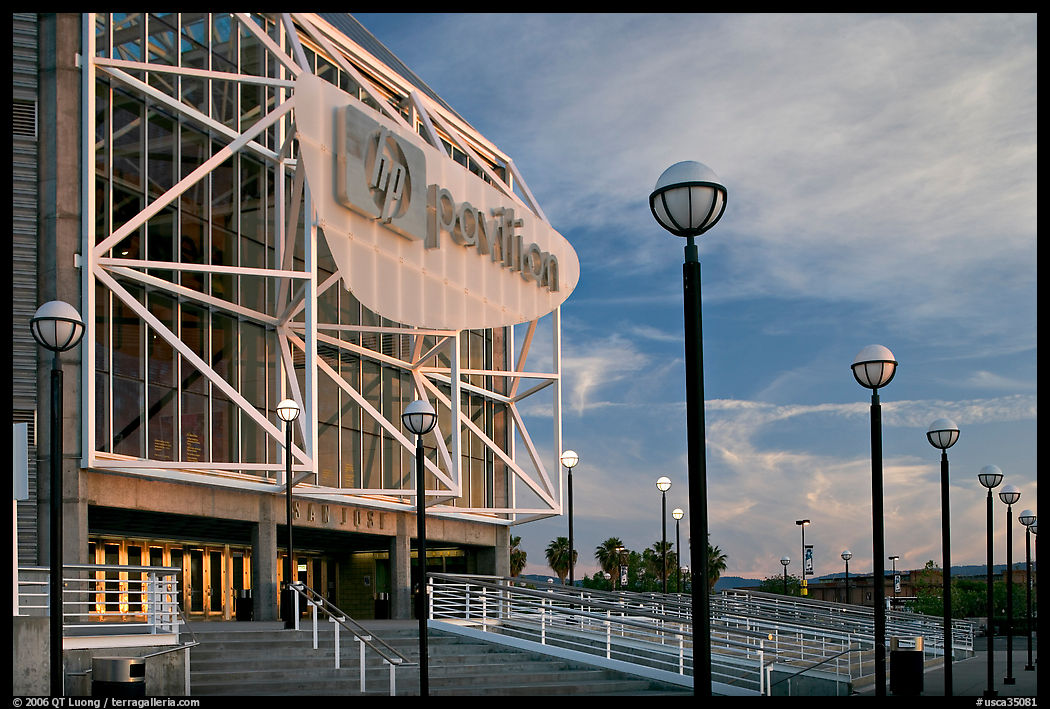 HP Pavilion at San Jose, sunset. San Jose, California, USA