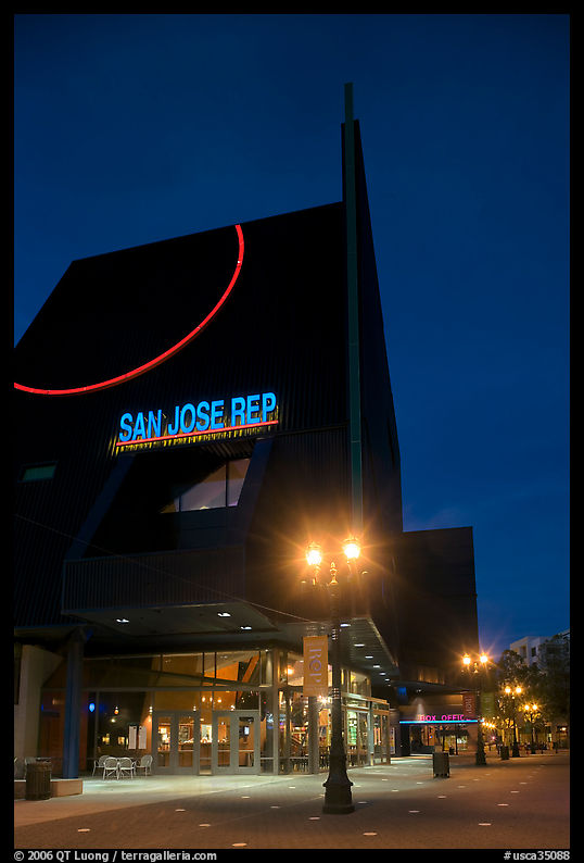 San Jose Rep Theatre at dusk. San Jose, California, USA