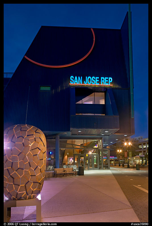 San Jose Repertory Theater at dusk. San Jose, California, USA