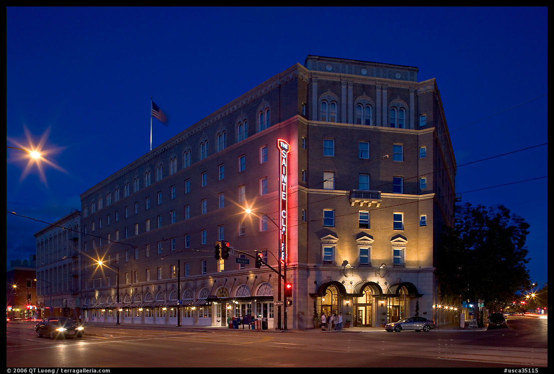 Hotel Sainte Claire at night. San Jose, California, USA