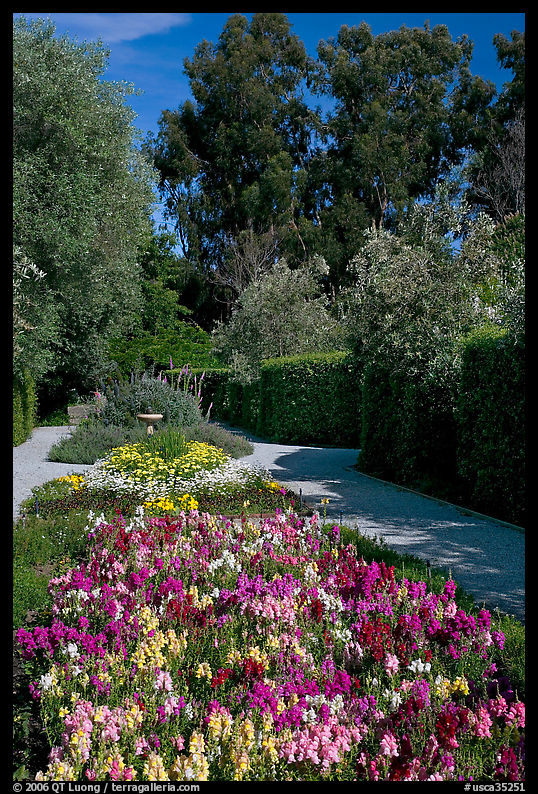Alley with flowers, Allied Arts Guild. Menlo Park, SF Bay area, California, USA