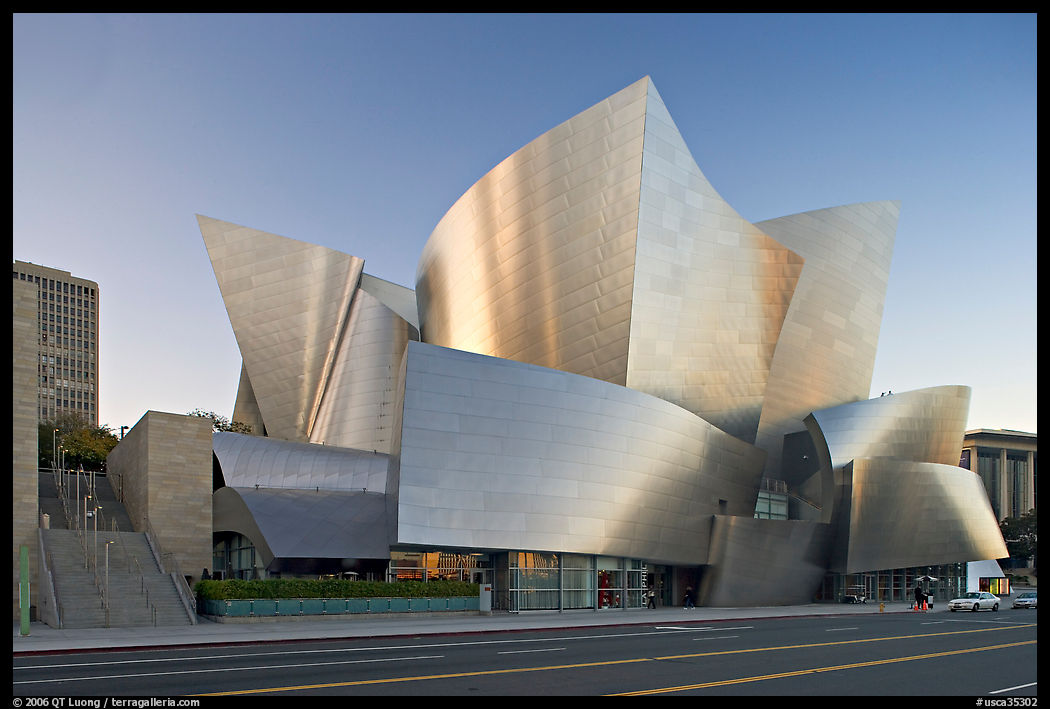 Walt Disney Concert Hall, designed by Frank Gehry, late afternoon. Los Angeles, California, USA