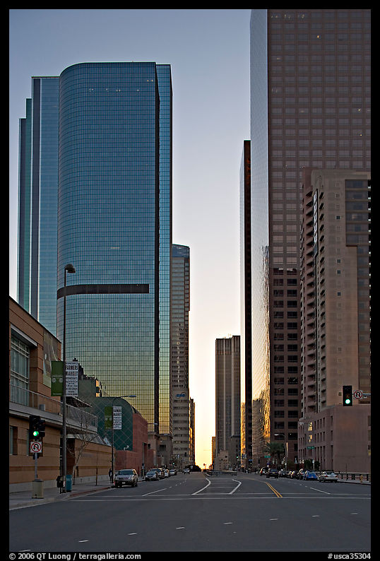 Skyscrapers along Grand Avenue, late afternon. Los Angeles, California, USA
