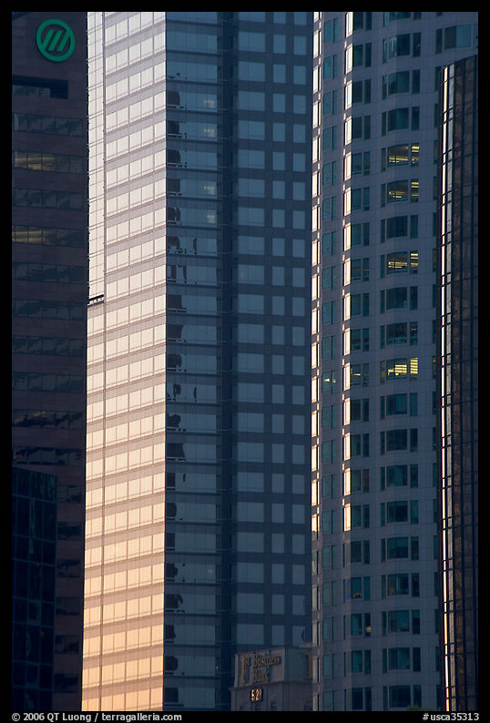 Detail of glass high-rise buildings facades. Los Angeles, California, USA