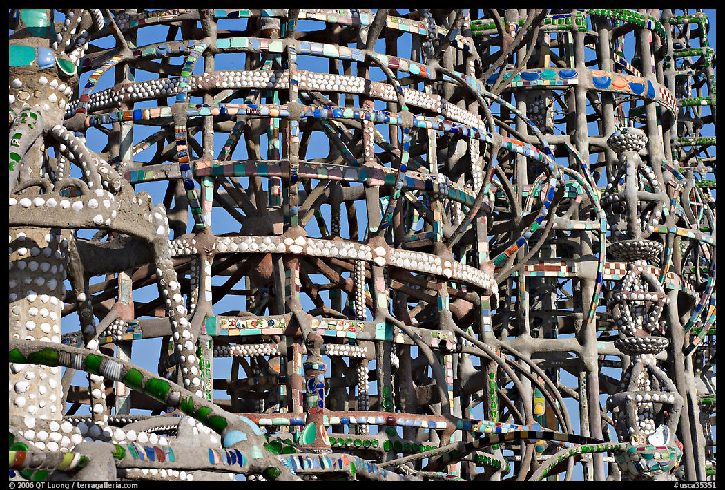 Detail, Watts towers, a masterpiece of folk art. Watts, Los Angeles, California, USA